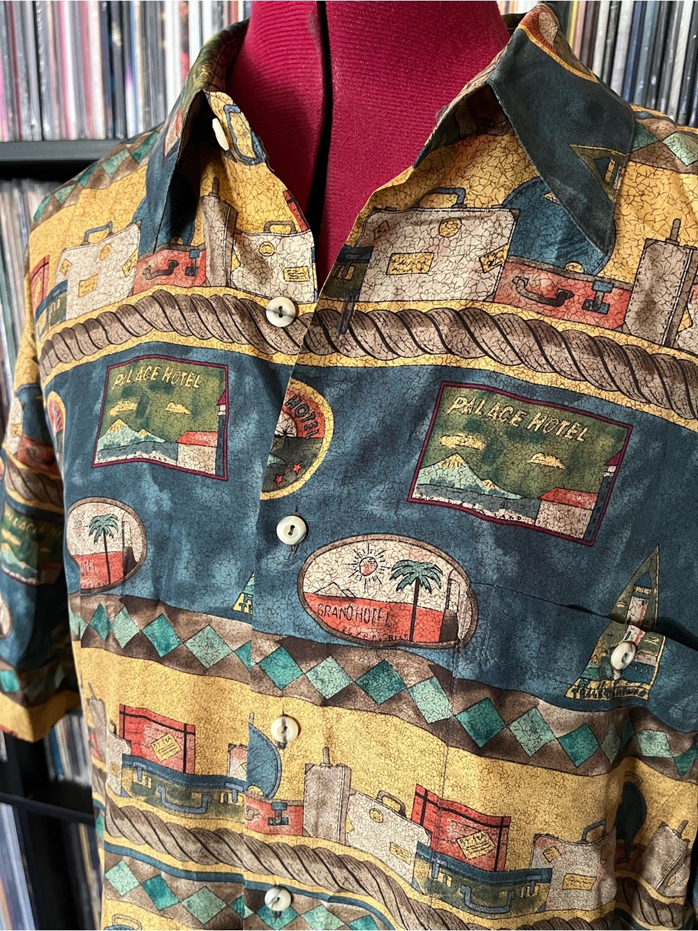 Burma Bibas Vintage Silk Print Travel Tour M 🧳 Palms Cruise 🚢